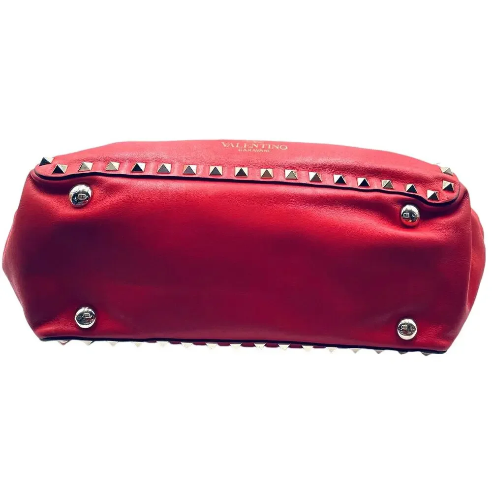 Valentino Garavani Rockstud Red Gold Studded Leather 2Way Satchel Bag Glam Rock